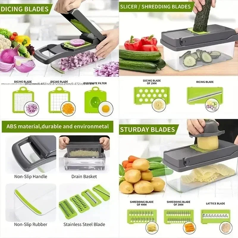 16-Piece Multifunctional Vegetable Chopper & Slicer - All-In-One Kitchen Prep Tool