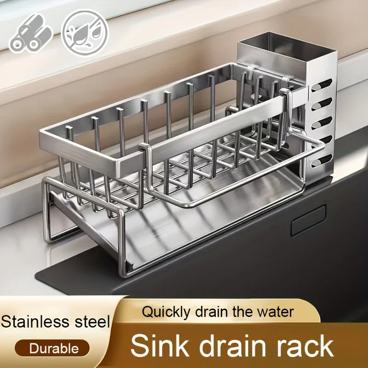 Stainless Steel Sink Organizer & Drain Rack - Kitchen Countertop Storage
