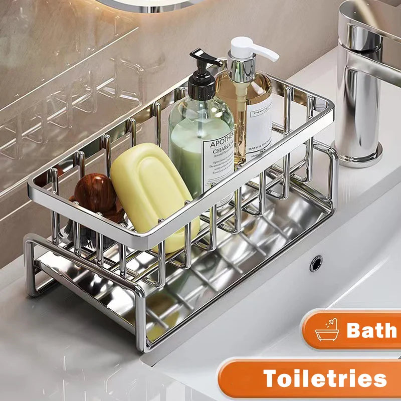 Stainless Steel Sink Organizer & Drain Rack - Kitchen Countertop Storage
