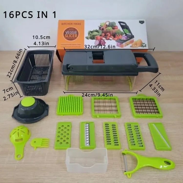 16-Piece Multifunctional Vegetable Chopper & Slicer - All-In-One Kitchen Prep Tool