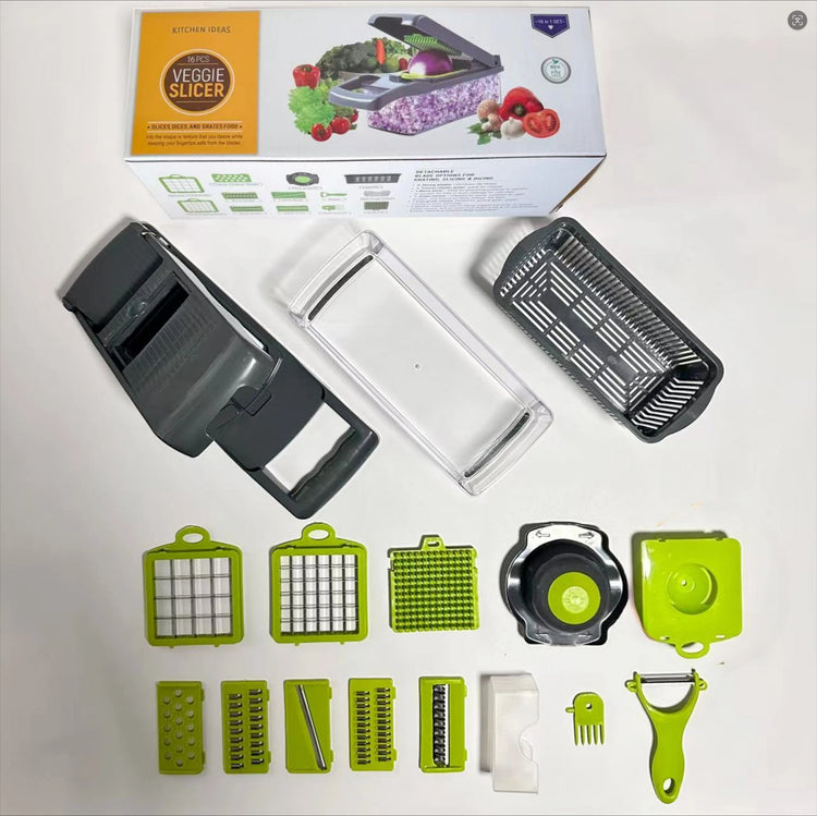 16-Piece Multifunctional Vegetable Chopper & Slicer - All-In-One Kitchen Prep Tool