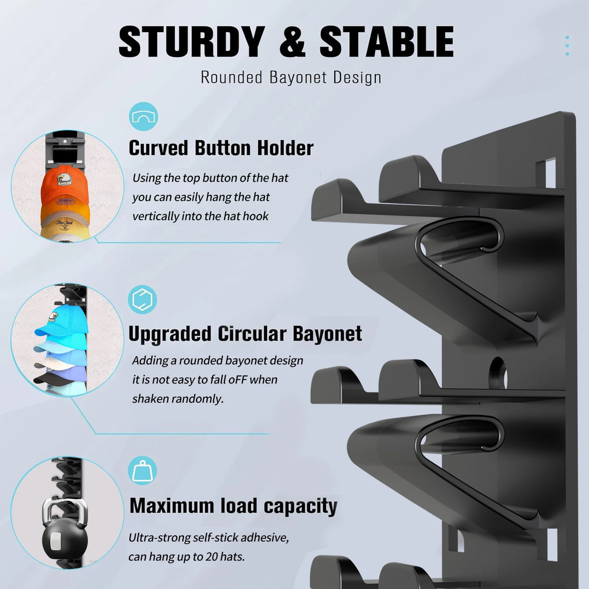 Wall-Mounted Hat Organizer - 2-Piece Set | Holds Up to 20 Caps