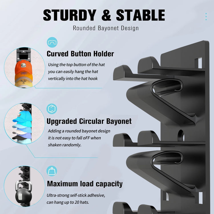 Wall-Mounted Hat Organizer - 2-Piece Set | Holds Up to 20 Caps