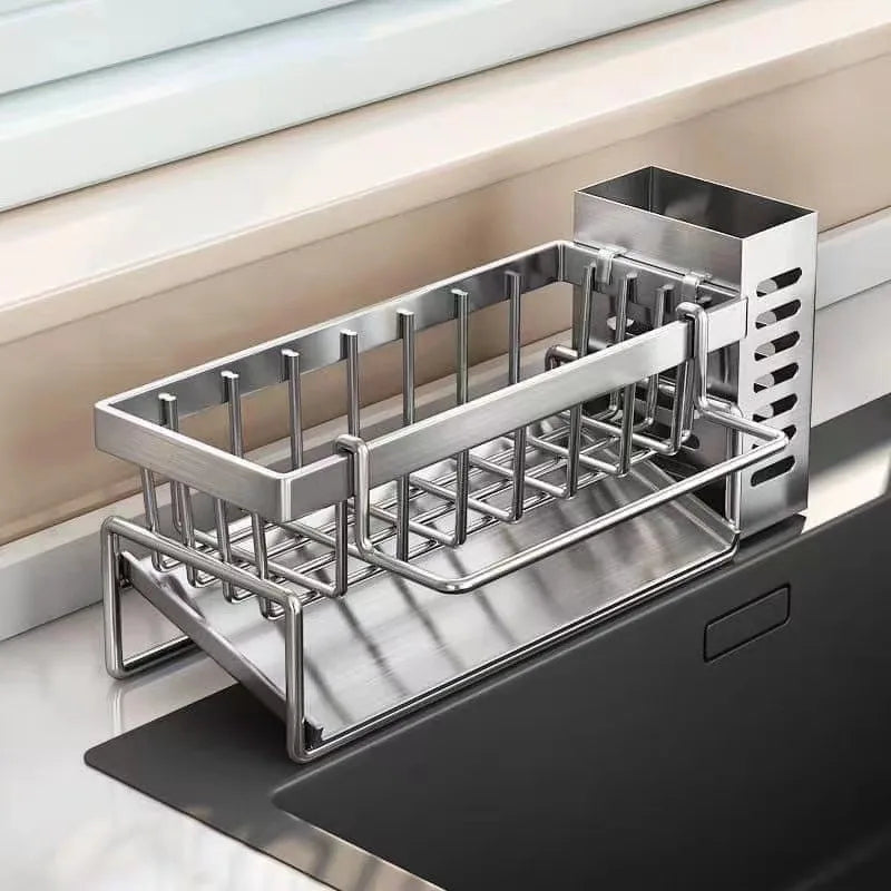 Stainless Steel Sink Organizer & Drain Rack - Kitchen Countertop Storage
