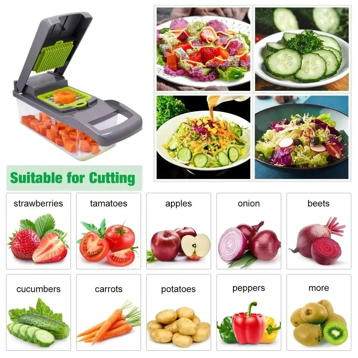 16-Piece Multifunctional Vegetable Chopper & Slicer - All-In-One Kitchen Prep Tool