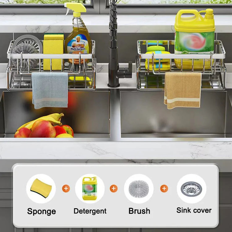 Stainless Steel Sink Organizer & Drain Rack - Kitchen Countertop Storage